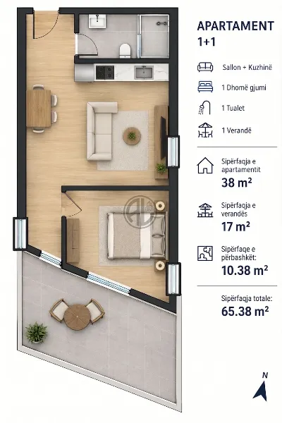 Квартира 1+1 у Shkembi i Kavajës, 59 000€